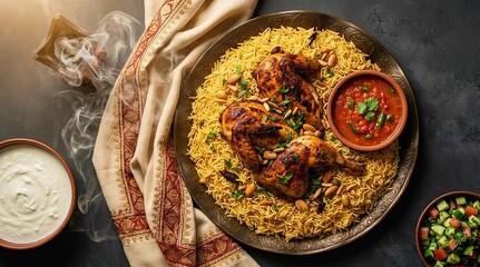 Traditional Chicken Mandi Rice with Aromatic Spices Yemeni  Cuisine
