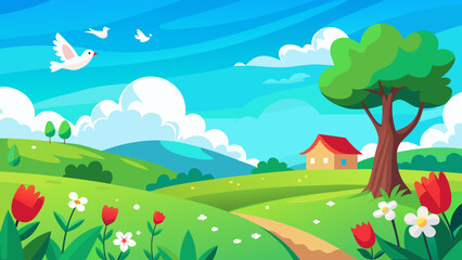 Fototapeta premium summer landscape with trees and clouds