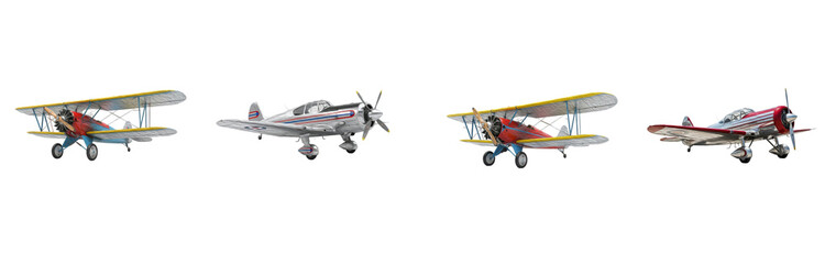 Set of Vintage Propeller Airplanes and Biplane Aviation Illustrations, Transparent Background, PNG, Oil Paint