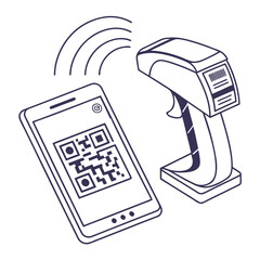 QR Code Scanner Illustration, Digital Technology Icon, Mobile App Concept