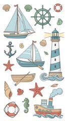Whimsical Nautical Elements in a Playful Composition for Seaside Themed Projects and Design