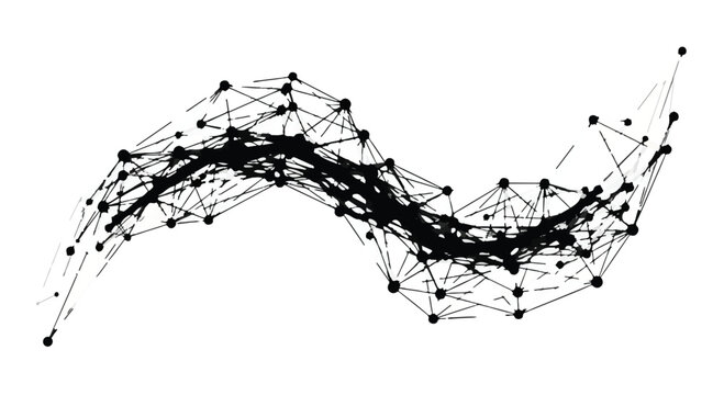 Abstract network of interconnected nodes and lines forming a dynamic, flowing pattern