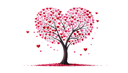 Romantic heart-shaped tree adorned with pink and red rose blooms on white