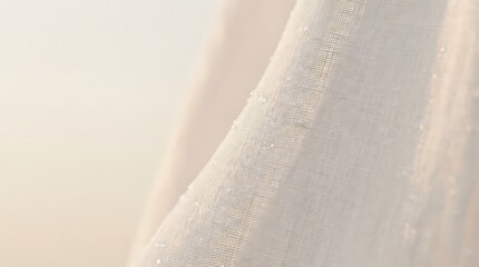 Macro Texture of White Fabric with Sparkling Dew Drops and Soft Lighting