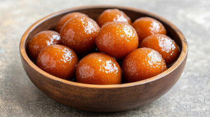 Bowl of Sweet Gulab Jamun Drenched in Syrup