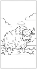 Whimsical yak illustration for children's activity books and creative coloring endeavors