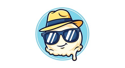 Fototapeta premium Cartoon Character Wearing Sunglasses and Hat.