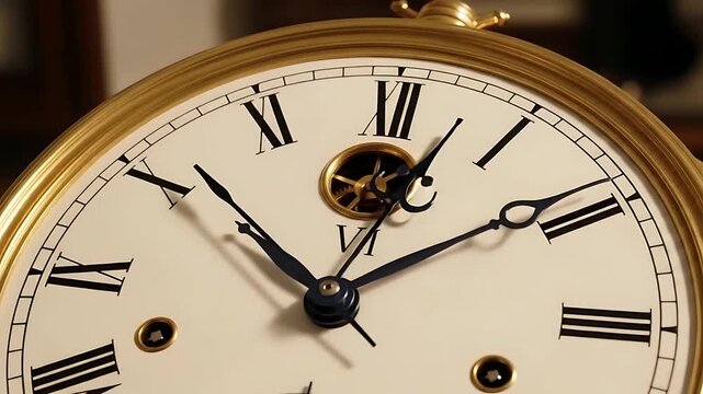 vintage clock closeup with roman numerals brass bezel ornate timepiece