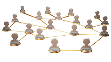 Lines connecting white 3D head symbols on transparent background. Connectivity and network concept. 3D illustration