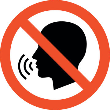 No talking sign with a red circle and a black silhouette of a head on isolated