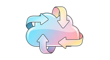 Vibrant cloud icon with dynamic arrows for business and technology concepts