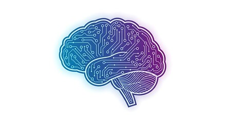Vibrant circuit brain illustration with glowing purple and blue hues
