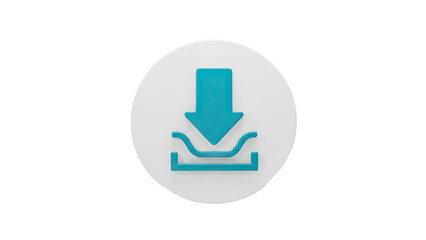 3D Blue Download Icon on White Circle