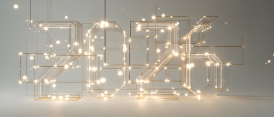 Glowing Wireframe 2026 New Year Number With Golden Fairy Lights
