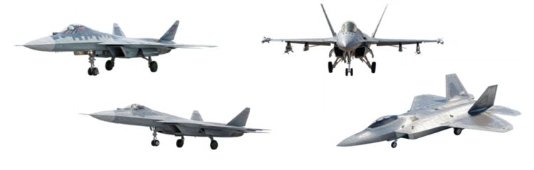 Set of Modern Military Fighter Jets, Transparent Background, PNG, Oil Paint”