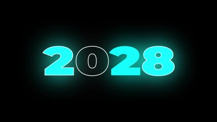 Upcoming year "2028" concept on the transparent background. Shimmering animation welcoming new year. Motion graphics of upcoming year idea. Flicking animation.