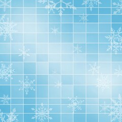 Winter's icy elegance: a celestial dance of snowflakes on a frosty grid backdrop