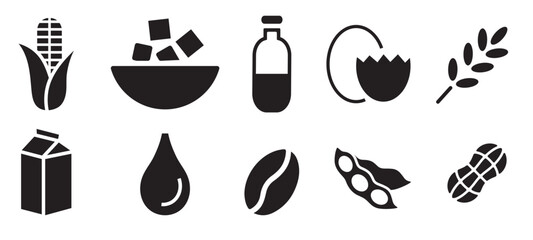 Free From Food Allergy Icons Set &ndash; Sugar Gluten Lactose Nut Free Symbols