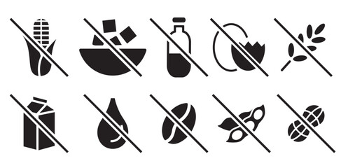 Free From Food Allergy Icons Set &ndash; Sugar Gluten Lactose Nut Free Symbols