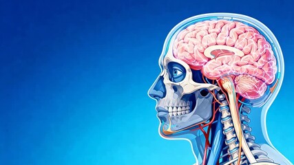 Human brain and skull anatomy illustration