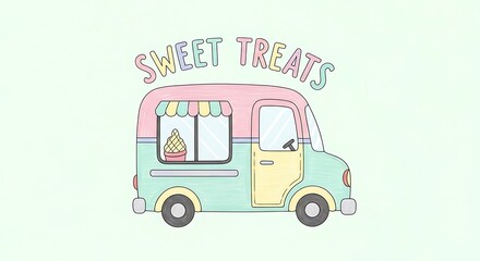 Fototapeta premium Colorful Ice Cream Truck Illustration Sweet Treats.