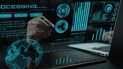 Explore a high-tech business data analytics interface showcasing interactive graphs, metrics, and digital elements in a professional environment for modern decision-making. Cipher - Powered by Adobe