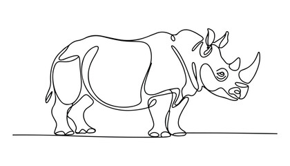 Fototapeta premium One continuous line illustration of an Rhinoceros, isolated on white background.