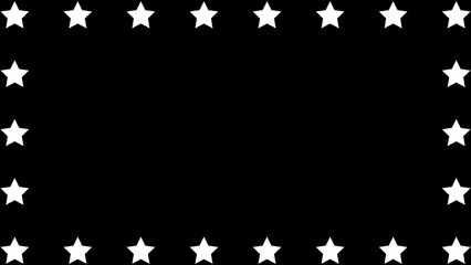 黒背景に白の星が並ぶ長方形フレームの背景イラスト。モノクロのシンプルな壁紙素材