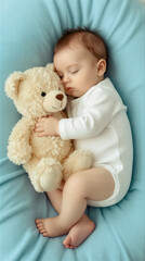 Baby sleeping peacefully with a teddy bear