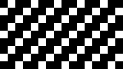 黒背景に白いタイルが並ぶ斜めストライプのパターン背景イラスト。モノクロのシンプルな壁紙素材