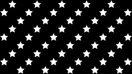 黒背景に白い星が並ぶ斜めストライプのパターン背景イラスト。モノクロのシンプルな壁紙素材