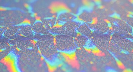 A colorful, abstract digital art piece with a rainbow gradient and geometric patterns.