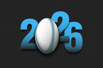 New Year numbers 2026 and rugby ball on an isolated background. Creative design pattern for greeting card, banner, poster, flyer, party invitation, calendar. Vector illustration