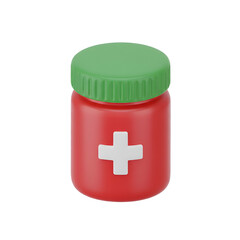 Obraz premium Red First Aid Kit Bottle with Green Lid.