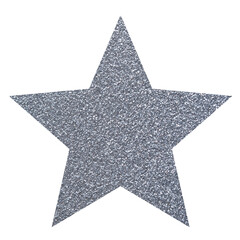 Silver glitter five pointed star. Shiny decorative shape for holiday