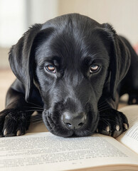 Curious Puppy Reading a Book