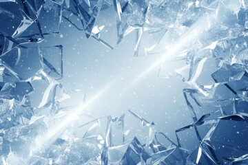 Shattered Glass with Diagonal Light Beam and Snow Particles &ndash; Abstract Symbolism of Fragility and Impact