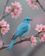 Blue Bird on Blossom Branch