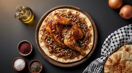 Traditional Palestinian Musakhan Chicken with Sumac, Onions, and Olive Oil