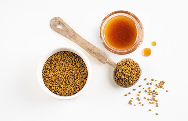 Honey and honey bee pollen top view