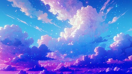 ゲーム背景　流れを感じる美しい幻想的な雲のイラスト壁紙	