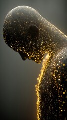Woman s body with gold dot adornment image featuring female body decorated with numerous golden dots creating striking visual effect