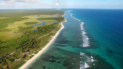 Clear turquoise shoreline with shallow coastal waters