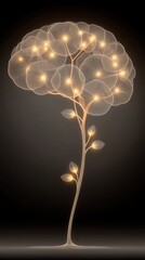 Radiant tree glowing leaves brilliant lights dark tree bathed in soft ethereal glow its leaves and branches adorned with brilliant lights against dark background