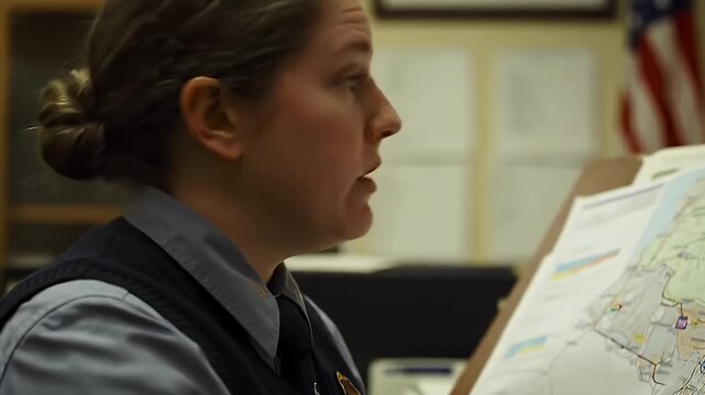 Intense Woman Explaining Strategy on Map, Critical Decision-Making Under Pressure, Tense Planning