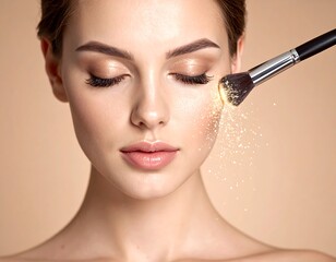 Close-up of person receiving makeup application, sparkling effect