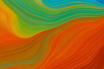  Horizontaler, farbenfroher, abstrakter Wellenhintergrund in den Farben Peru, Feuerziegel und helles Seegr&uuml;n