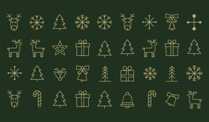 Set of Christmas minimalist geometric elements. Xmas abstract simple icons in line style