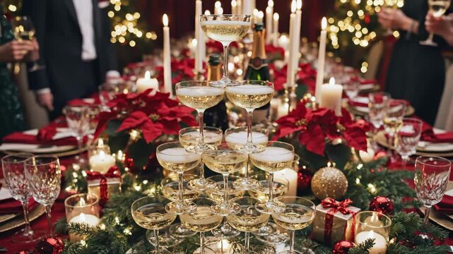 Luxurious Festive Gathering Ambiance, Elegant Holiday Party With Sparkling Drinks And Decorations, Festive Scene Featuring Upscale Decorations And Shimmering Beverages At Celebration.