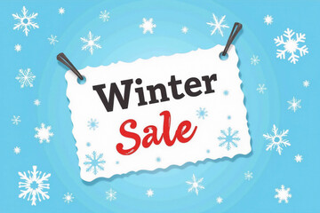 Winter Sale text on paper card on blue background.